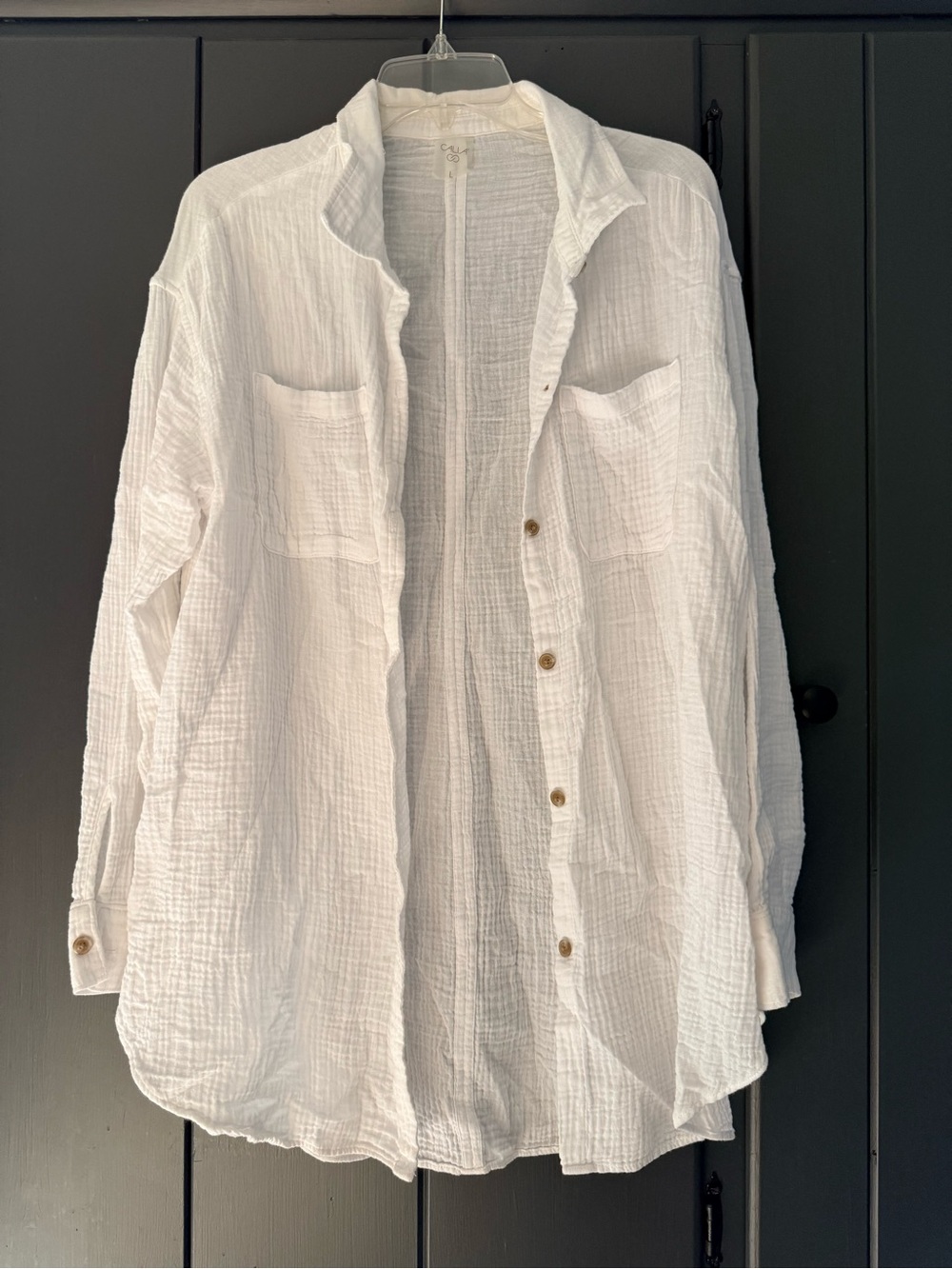 CALIA by Carrie Underwood White Textured Gauze Button-Down Shirt